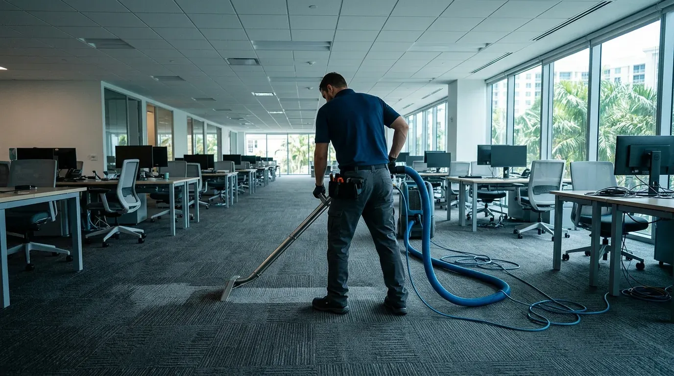 Equipo de limpieza profesional trabajando en un espacio comercial en Puerto Rico